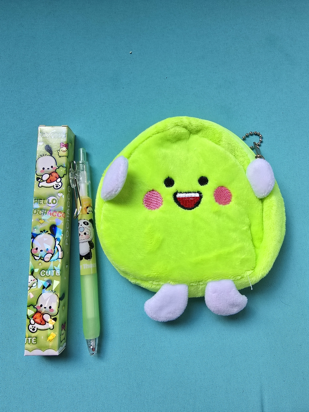 Pochacco Sanrio Pen & Green Lime Zipper Pouch